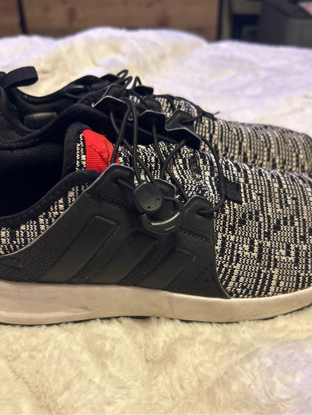 adidas Black & Gray Knit Athletic Shoes with Red Accent